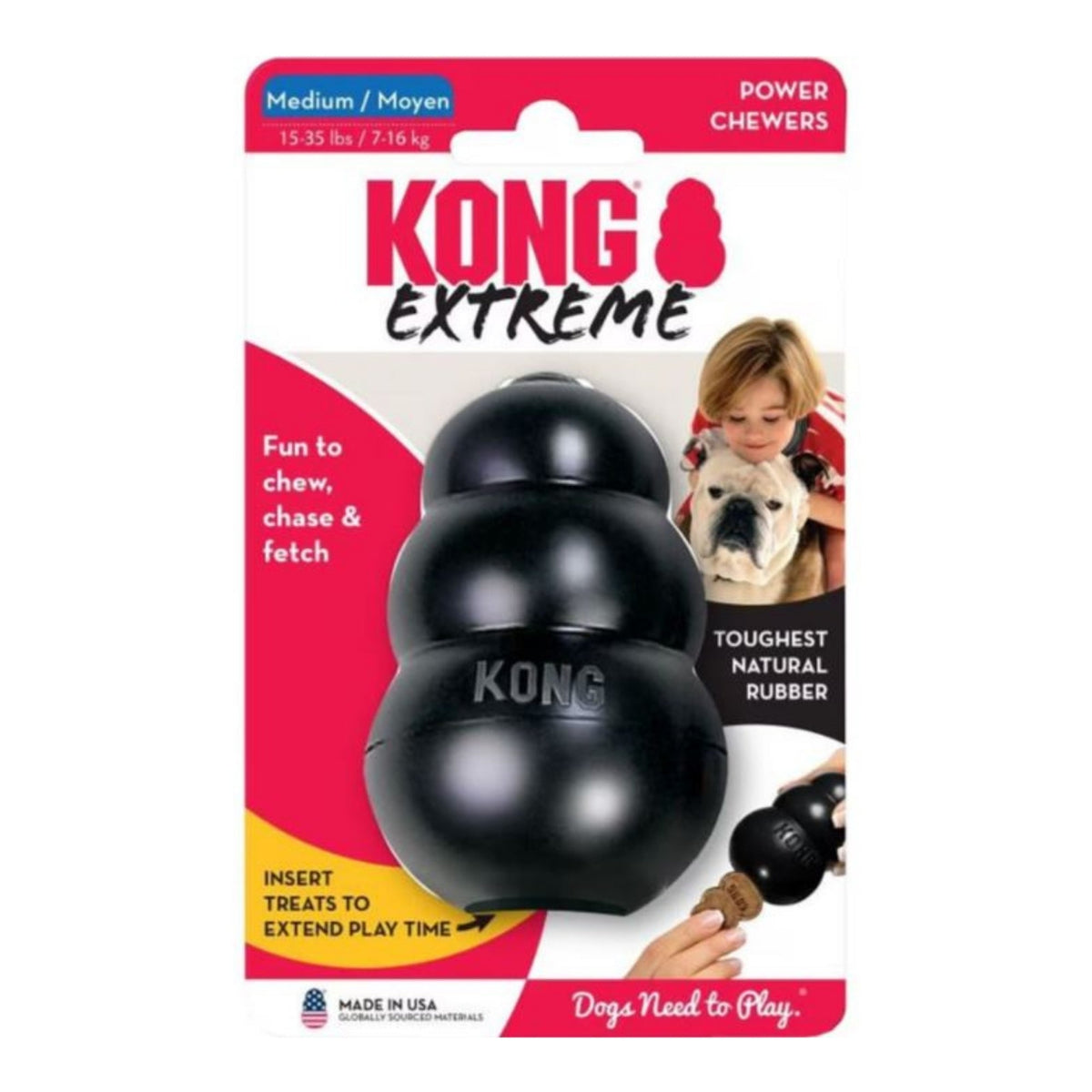 KONG Extreme Dog Toy – Black Rubber for Power Chewers – Medium