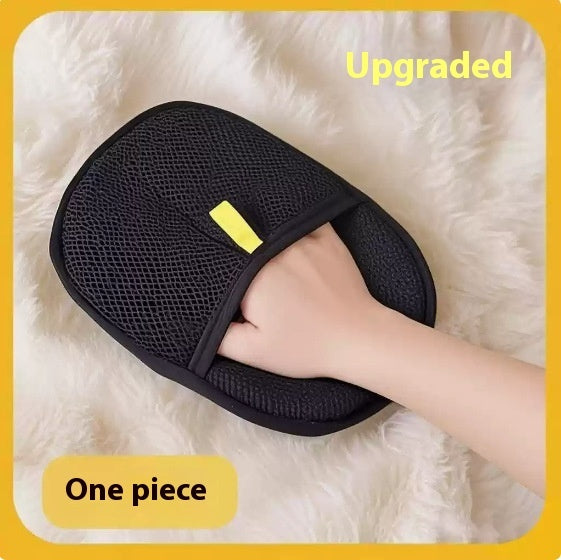 Single mitt on a fluffy rug