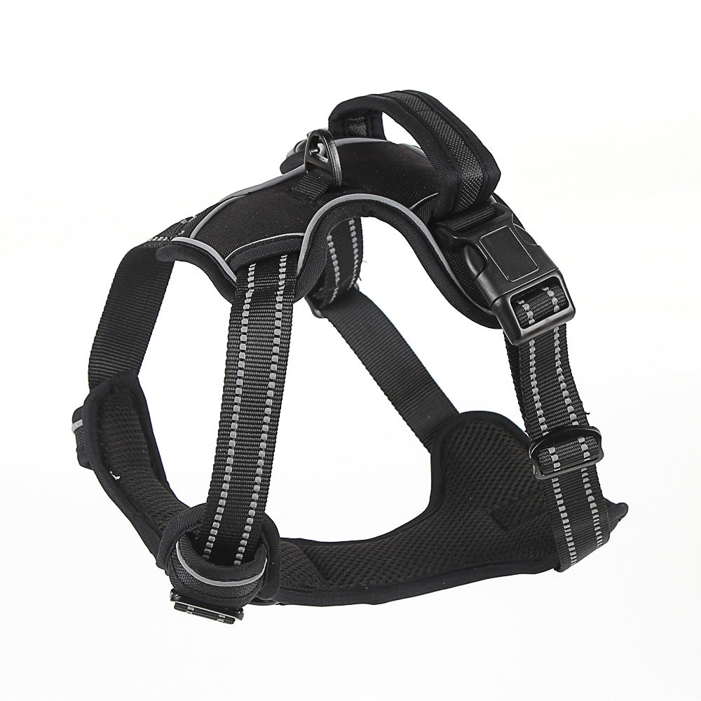 Black no-pull reflective dog harness with handle