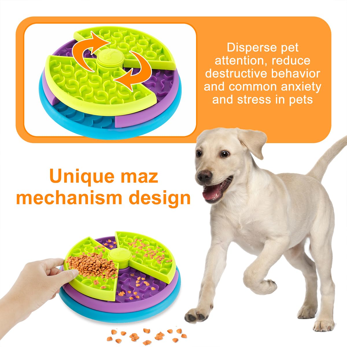 Dog playing with the rotating puzzle feeder
