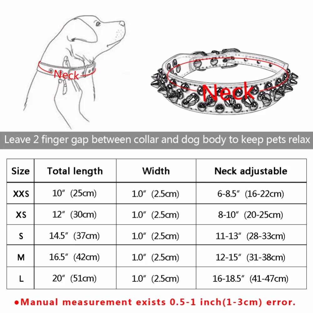 Spiked Studded Leather Dog Collar Rivets Pet Small Large Cat Pit Bull