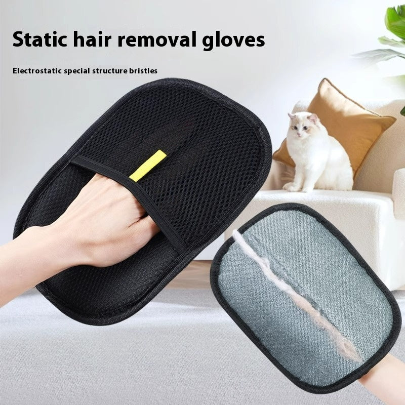 Static hair removal glove on a sofa