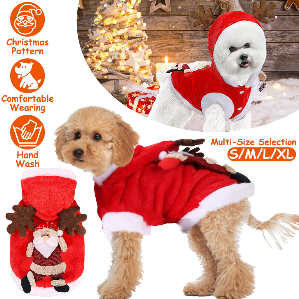 Santa reindeer dog costume features and sizes S to XL